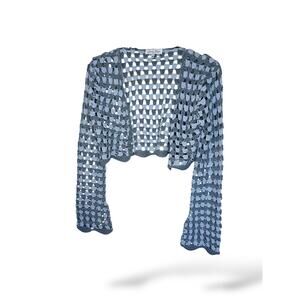 Emory Park Crochet Bolero Shrug Cardigan Open Knit Blue Gray Long Sleeve M
